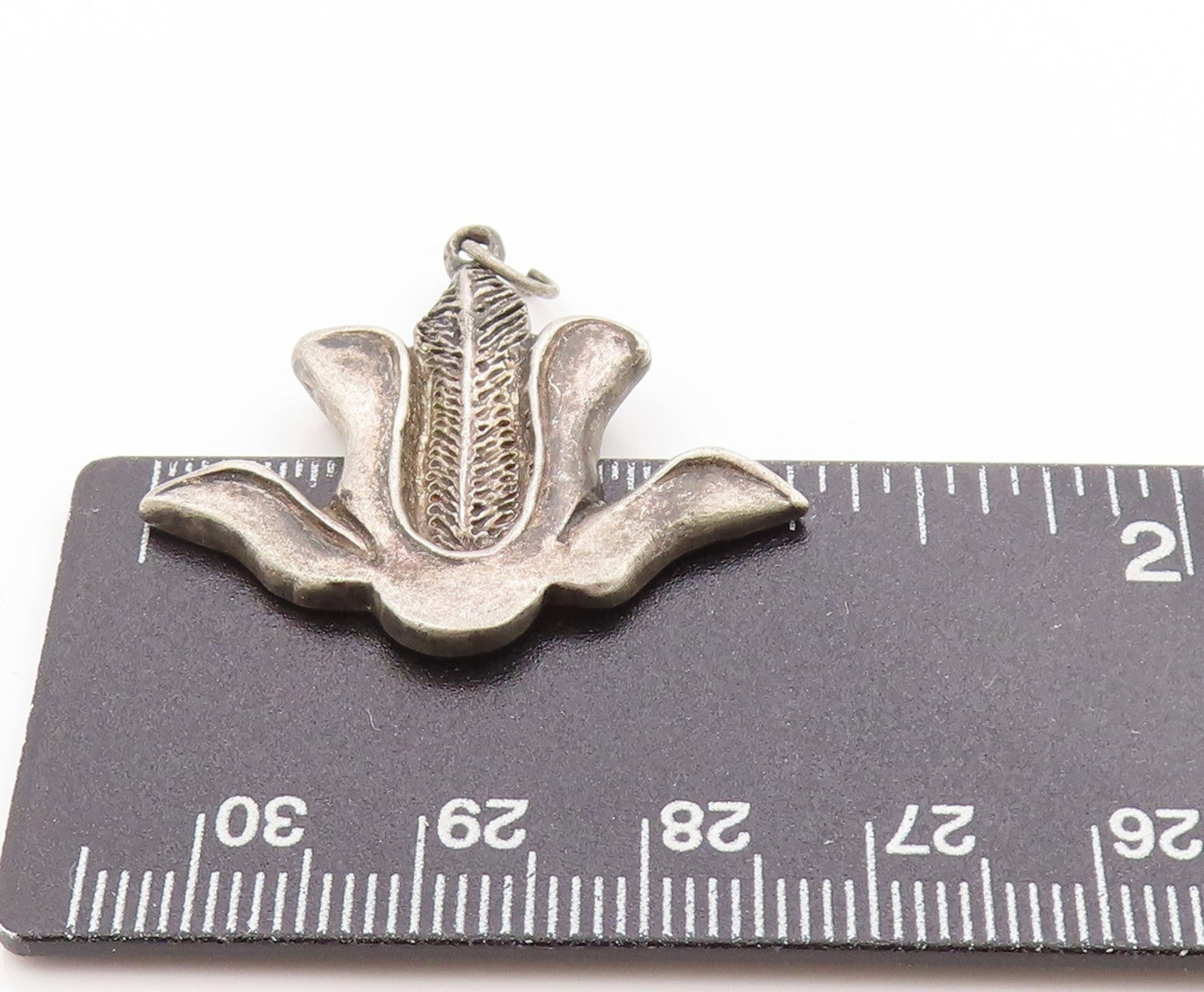 925 Sterling Silver Vintage Pendant Etched Blooming Lotus Floral Charm PT25030