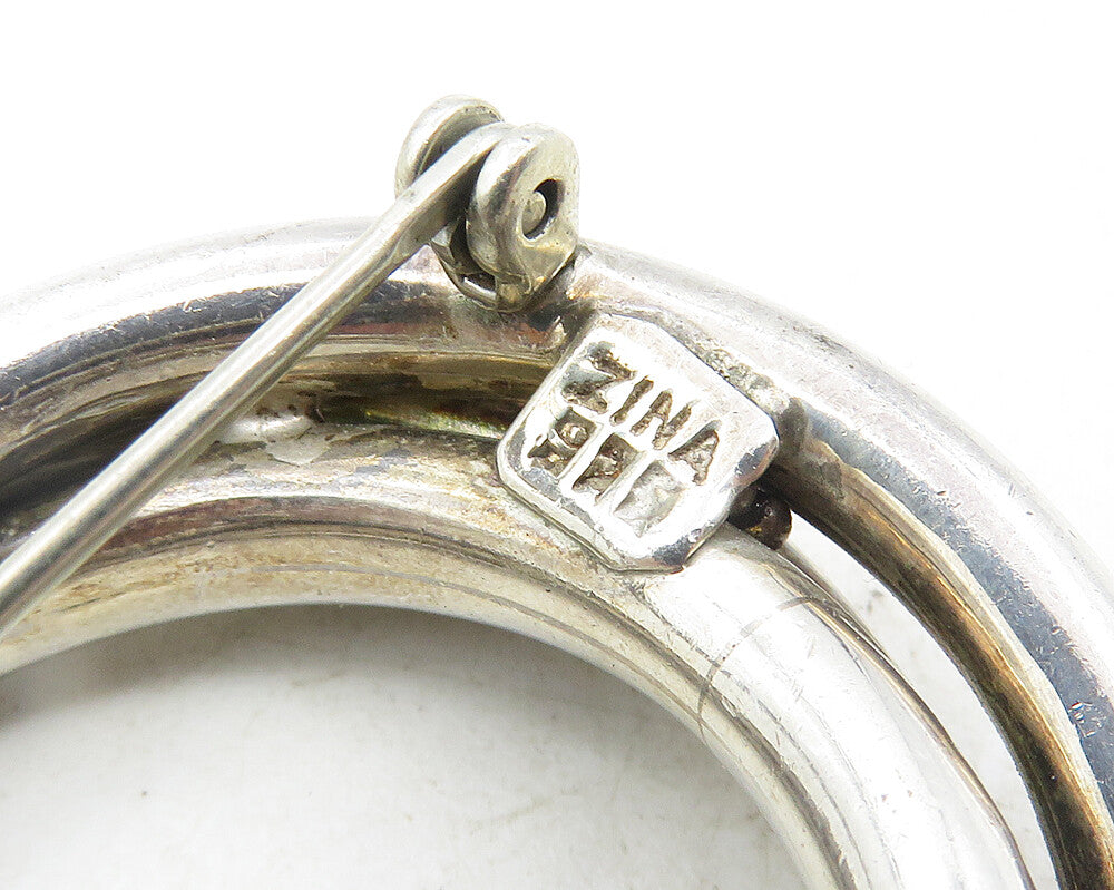 ZINA 925 Sterling Silver Vintage Shiny Open Triple Circles Brooch Pin BP3911