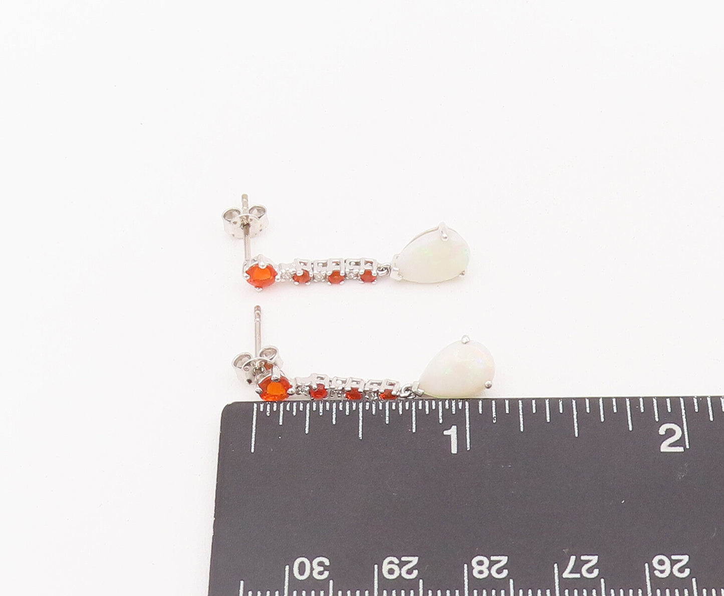 925 Sterling Silver Vintage Earrings 2 Tone Topaz Drop Shape Fire Opal EG12906