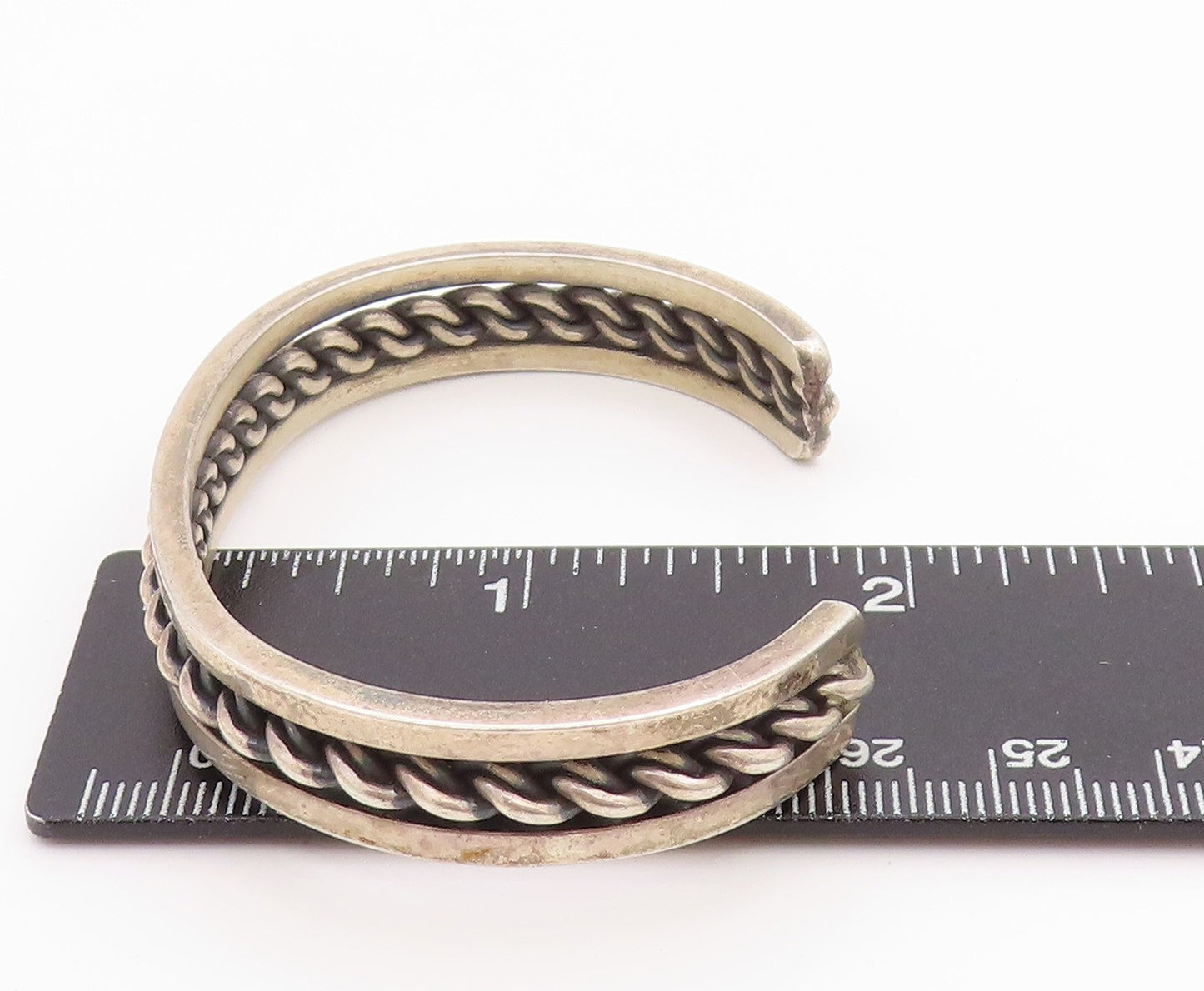925 Sterling Silver Vintage Bracelet ROGER FRANCISCO NAVAJO Roped Cuff BT11296