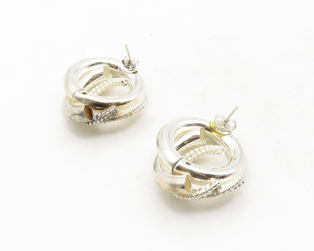 925 Sterling Silver Vintage Shiny Rope Twist Hollow Drop Earrings EG6491