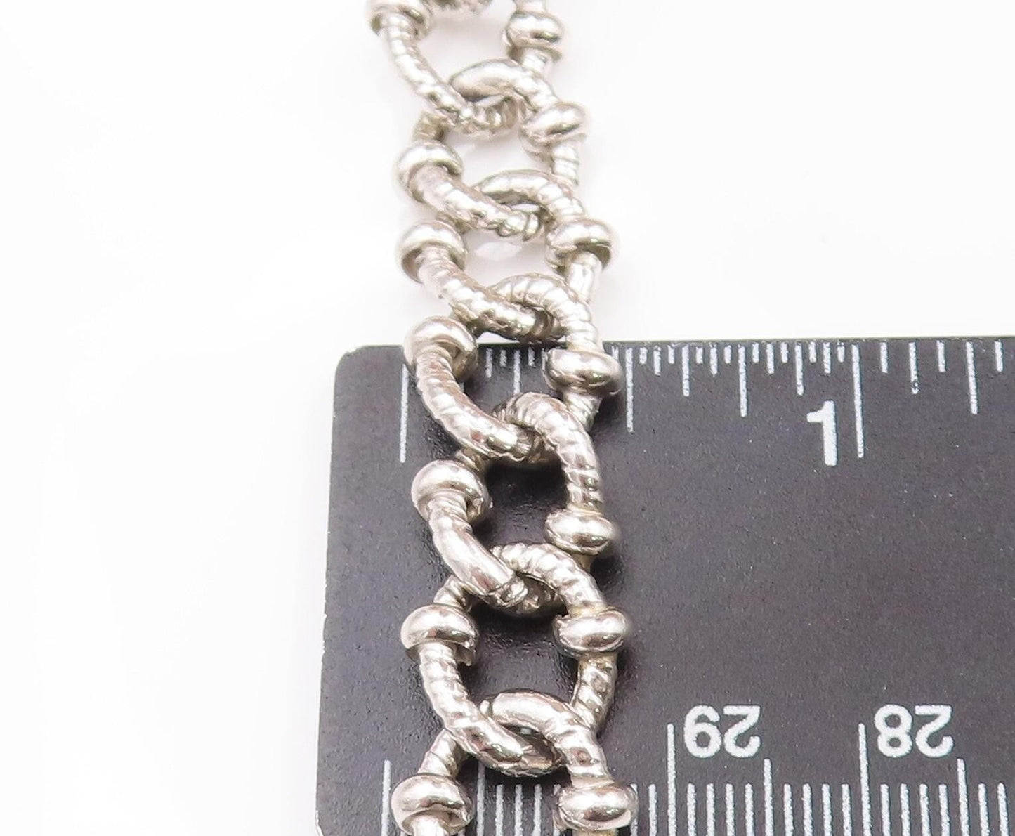 925 Sterling Silver Vintage Necklace Carved Beaded Rope Rings Linked NE4269