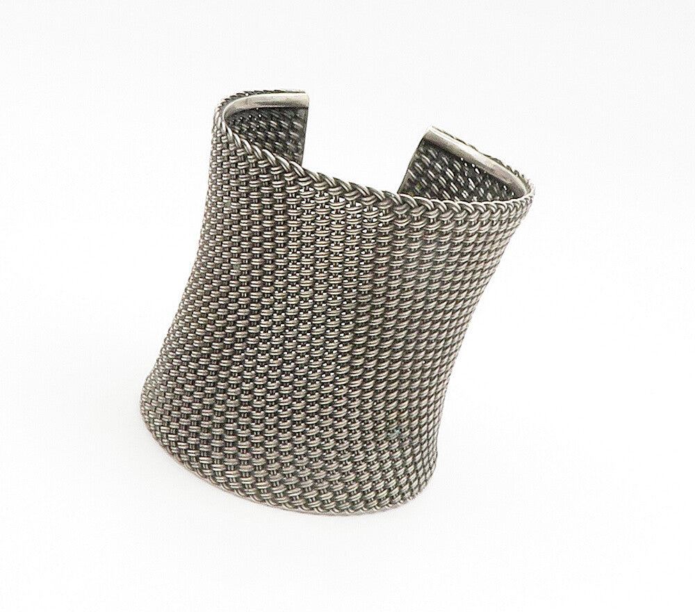 925 Sterling Silver Vintage Dark Tone Weaved Style Cuff Bracelet BT5858