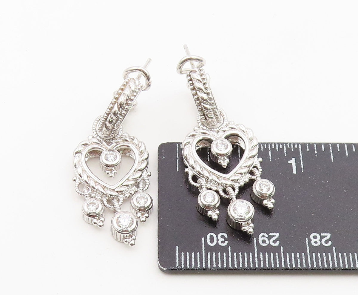 925 Sterling Silver Vintage Earrings JUDITH RIPKA CZ Love Heart Drop EG14495