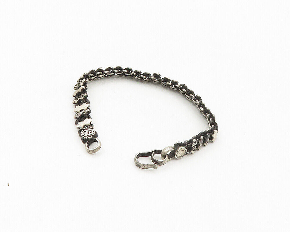 925 Sterling Silver Vintage Dark Tone Petite Patterned Chain Bracelet BT6810