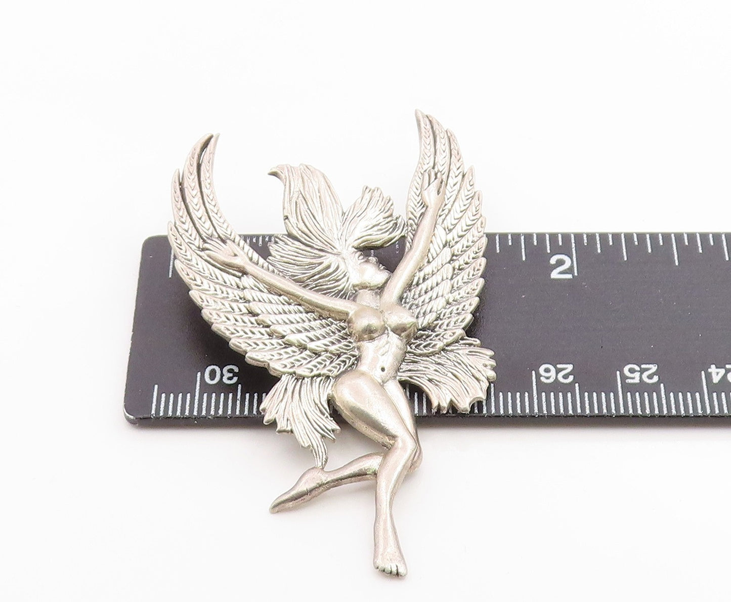 925 Sterling Silver Vintage Pendant Etched Winged Fairy Angel Figurine PT26295