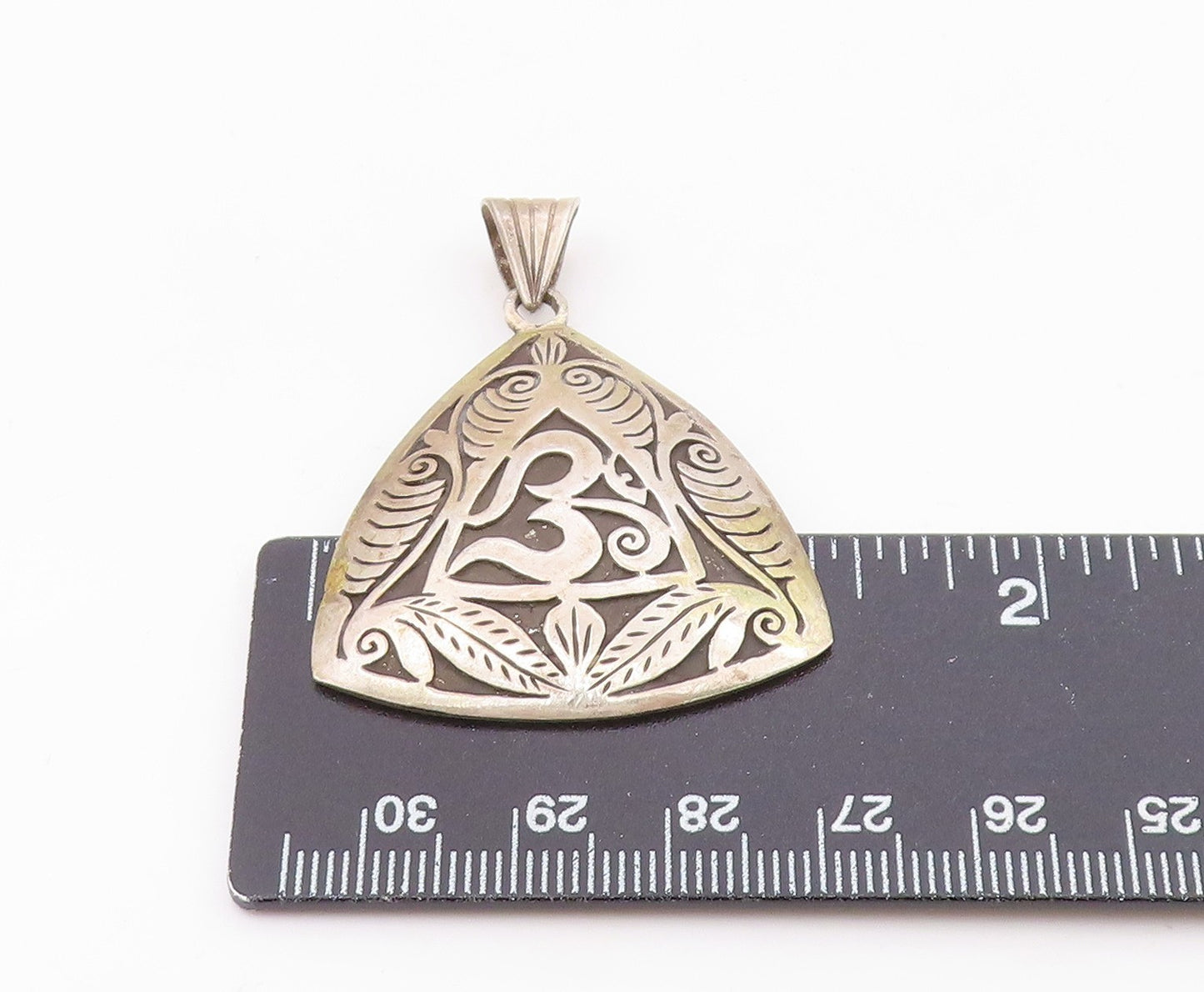 925 Sterling Silver Vintage Om Spiritual Symbol Two Tone Pendant PT16037