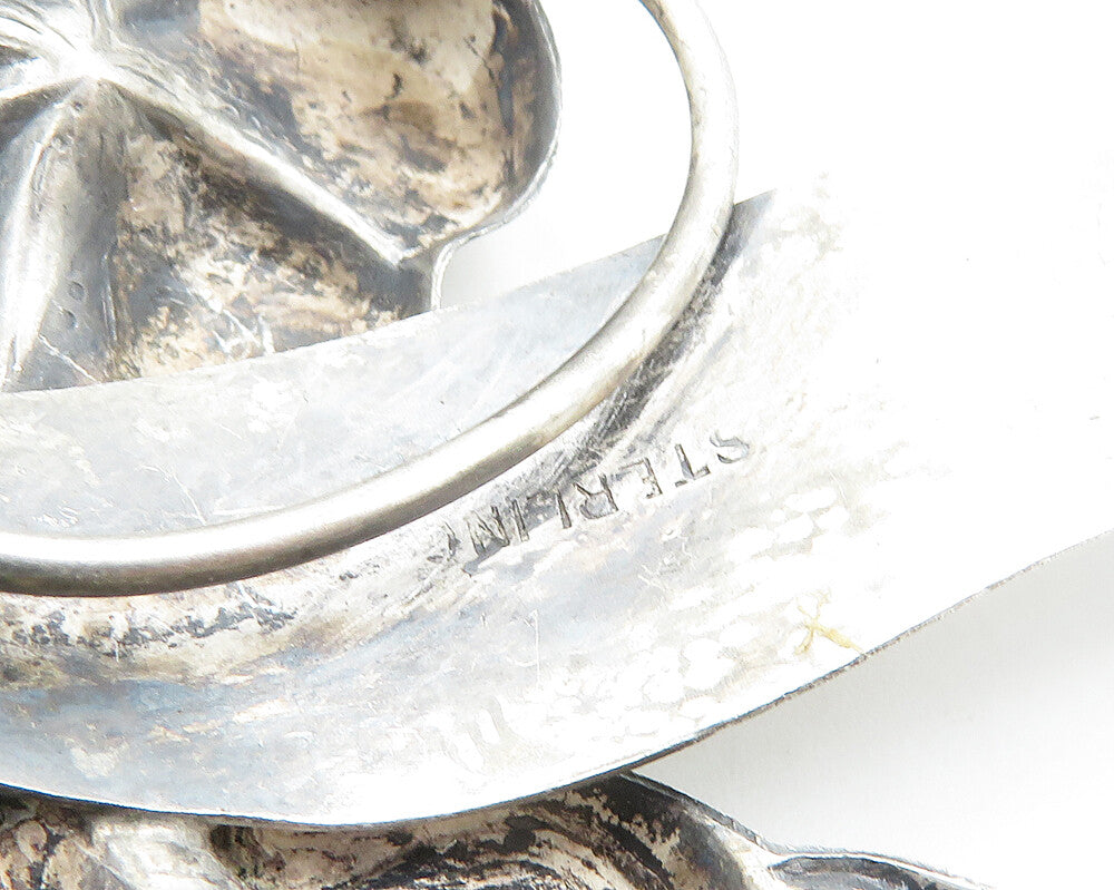 925 Sterling Silver Vintage Dark Tone Tied Flowers Motif Brooch Pin BP7044