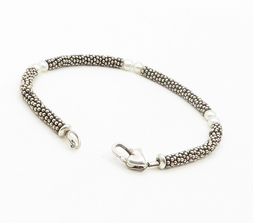 925 Sterling Silver Vintage Petite Pearls Cluster Link Chain Bracelet BT6024