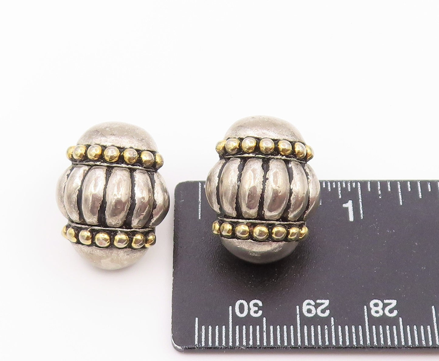 925 Sterling Silver Vintage Earrings Modernist Fluted Dome Clip On EG14526