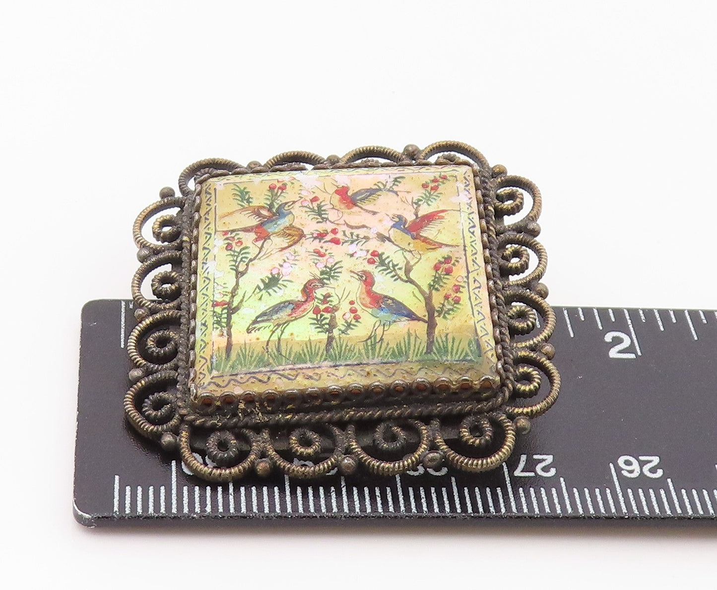 925 Sterling Silver Vintage Brooch Pin ISRAEL Antique Bird Painting BP12541