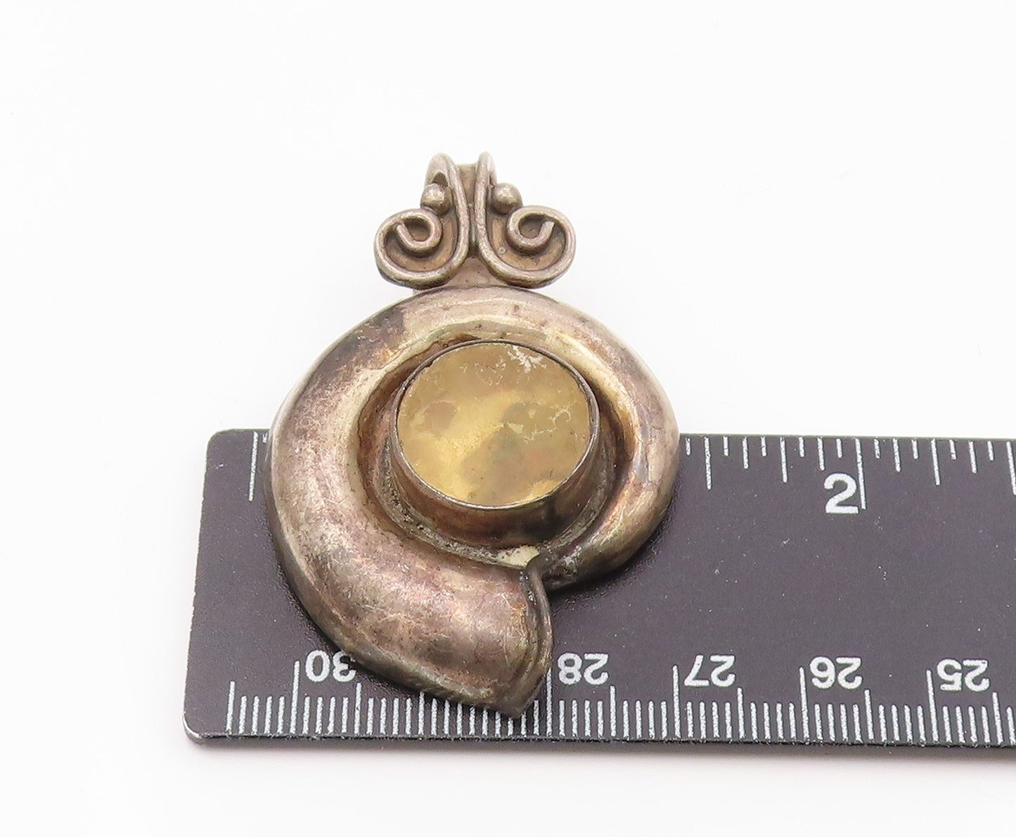 925 Sterling Silver Vintage Topaz Dark Tone Hollow Swirl Pendant PT13788