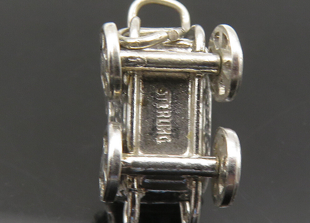 925 Sterling Silver Vintage Old Fashioned Baby Carriage Pendant PT17748