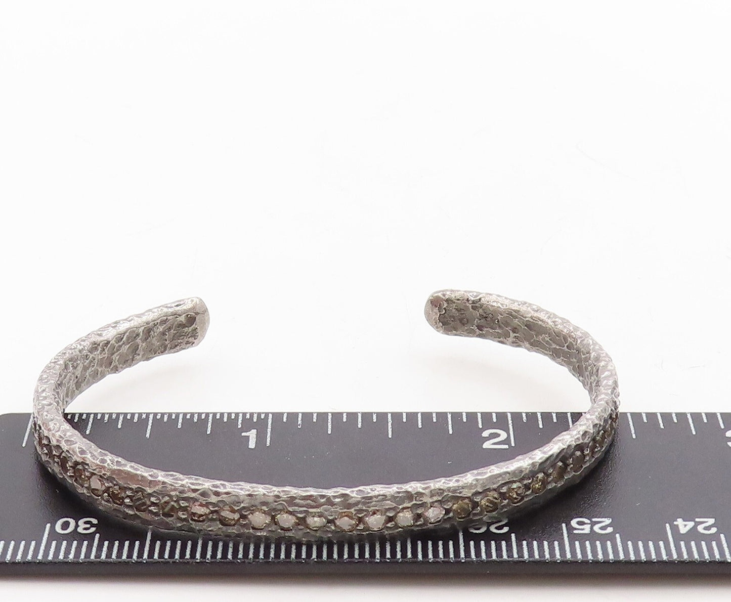 925 Sterling Silver Vintage Bracelet 1CT Champagne Diamonds Brutalist BT10969