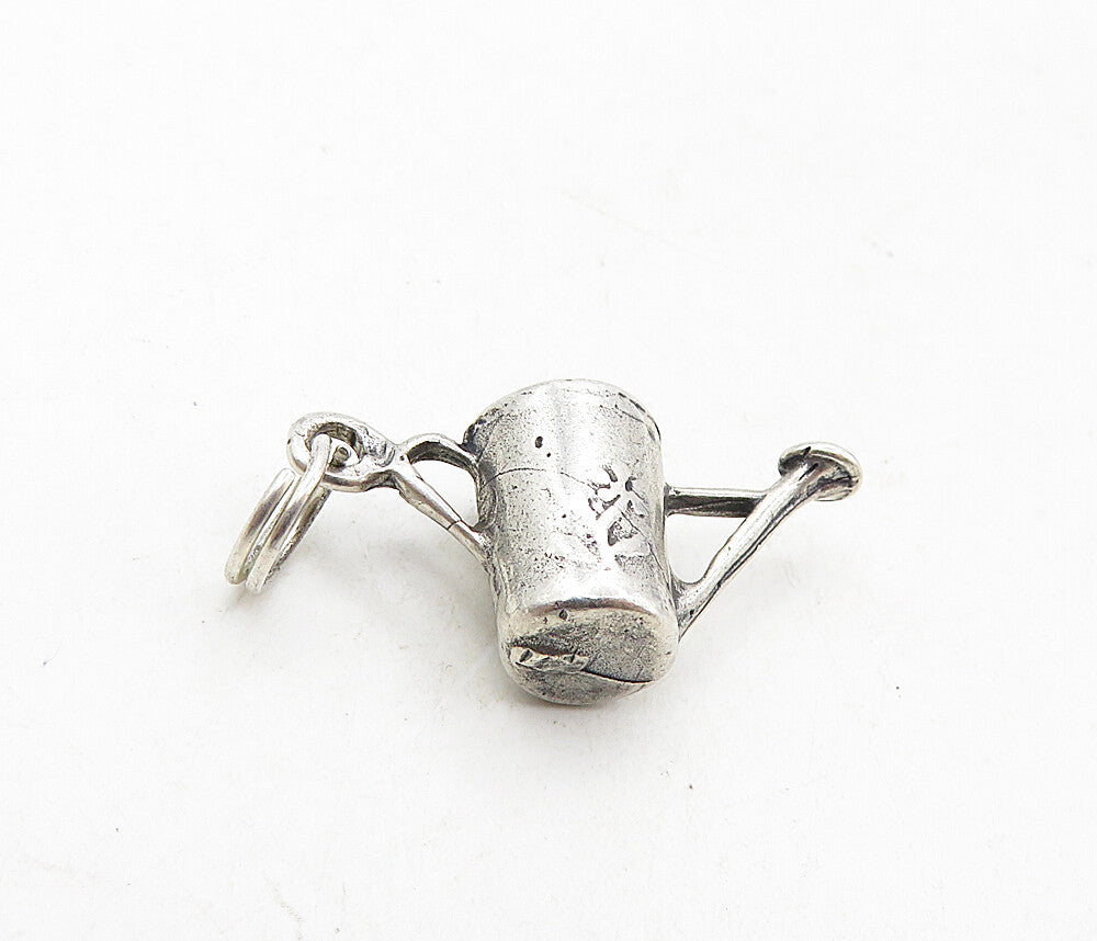 925 Sterling Silver Vintage Petite Etched Flower Watering Can Pendant PT6920