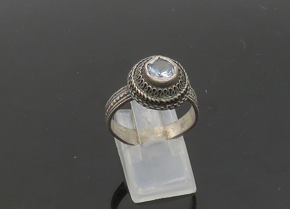 925 Sterling Silver Vintage Blue Topaz Swirl Dome Band Ring Sz 10 RG21652