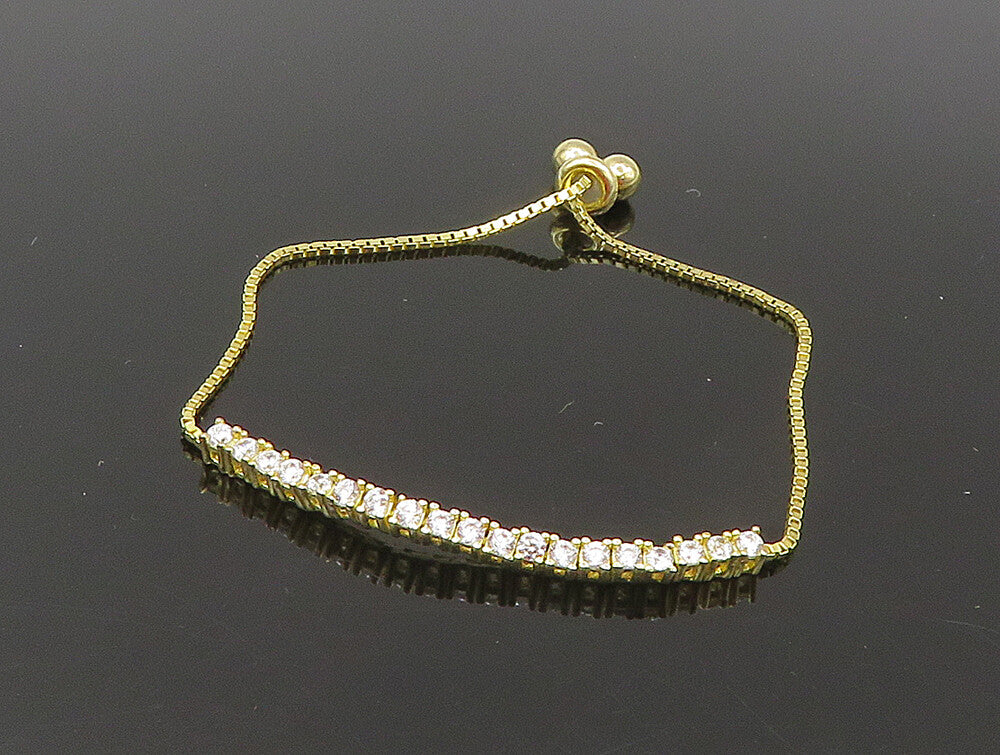 Gold Over 925 Silver Cubic Zirconia Adjustable Child Box Chain Bracelet BT1103
