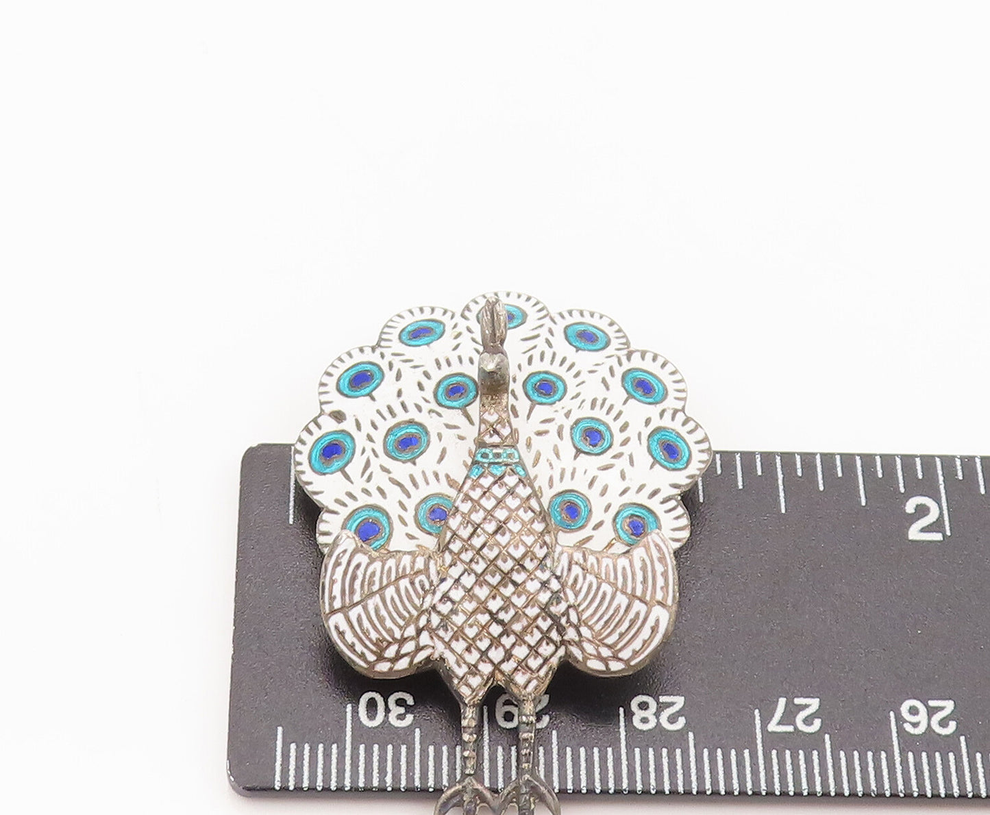 SIAM 925 Sterling Silver Vintage Enameled Peacock Brooch Pin (MOVES) BP10404