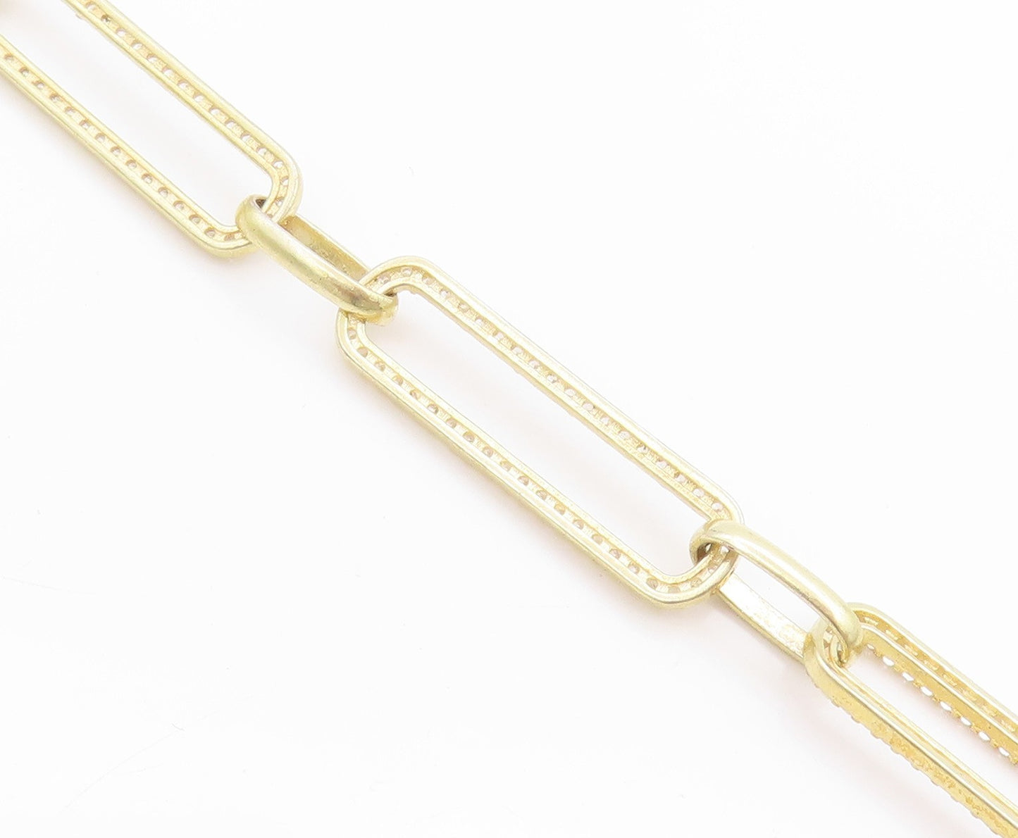 925 Sterling Silver Vintage Necklace Gold Plated CZ Paper Clips Design NE4611