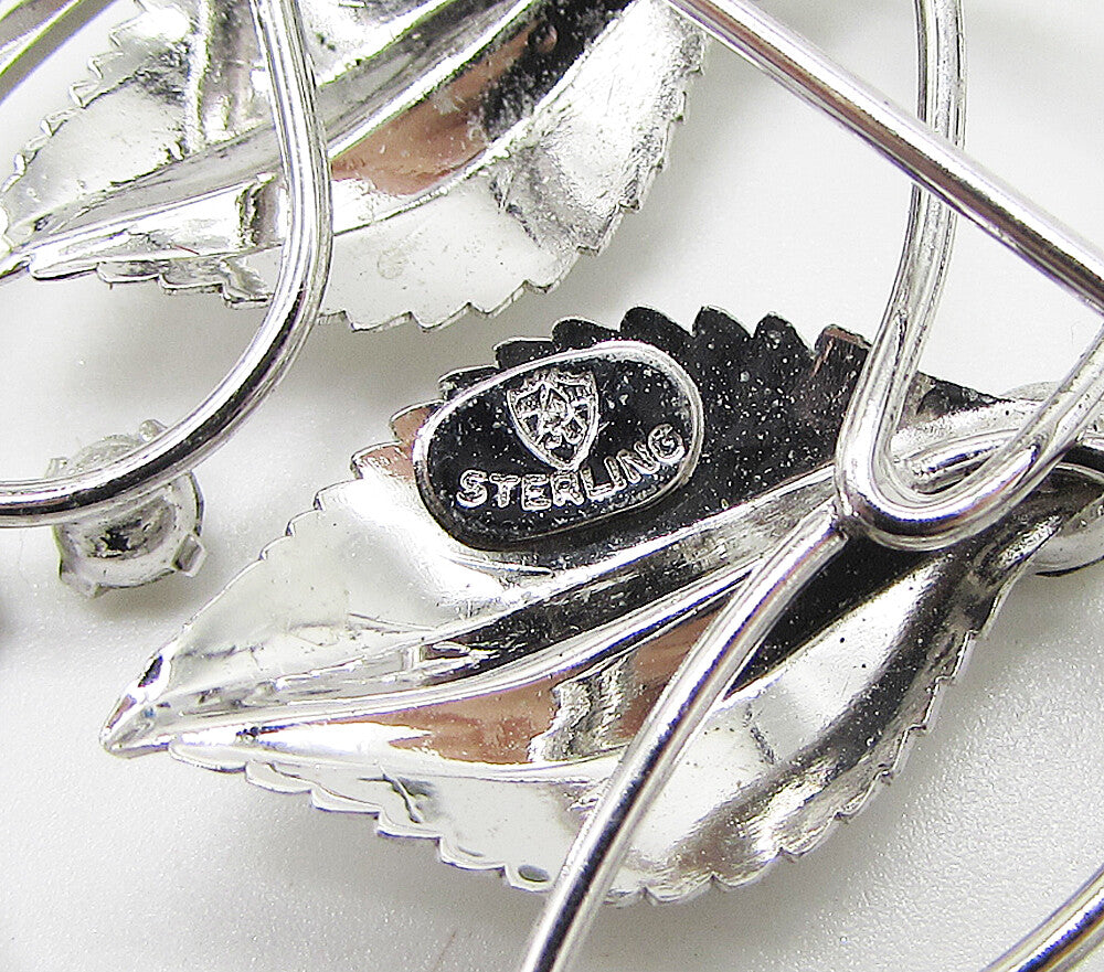 925 Sterling Silver Vintage Topaz & Cubic Zirconia Floral Brooch Pin BP1013