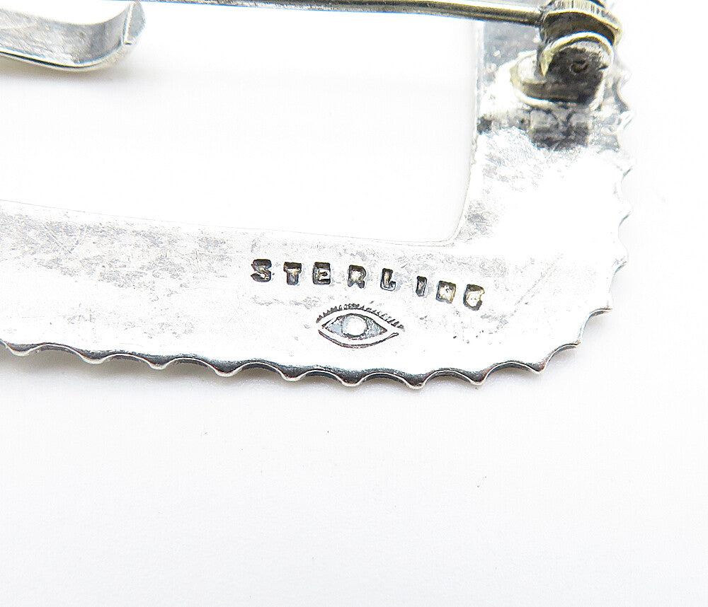 925 Sterling Silver Vintage Shiny Etched Belt Buckle Motif Brooch Pin BP2771