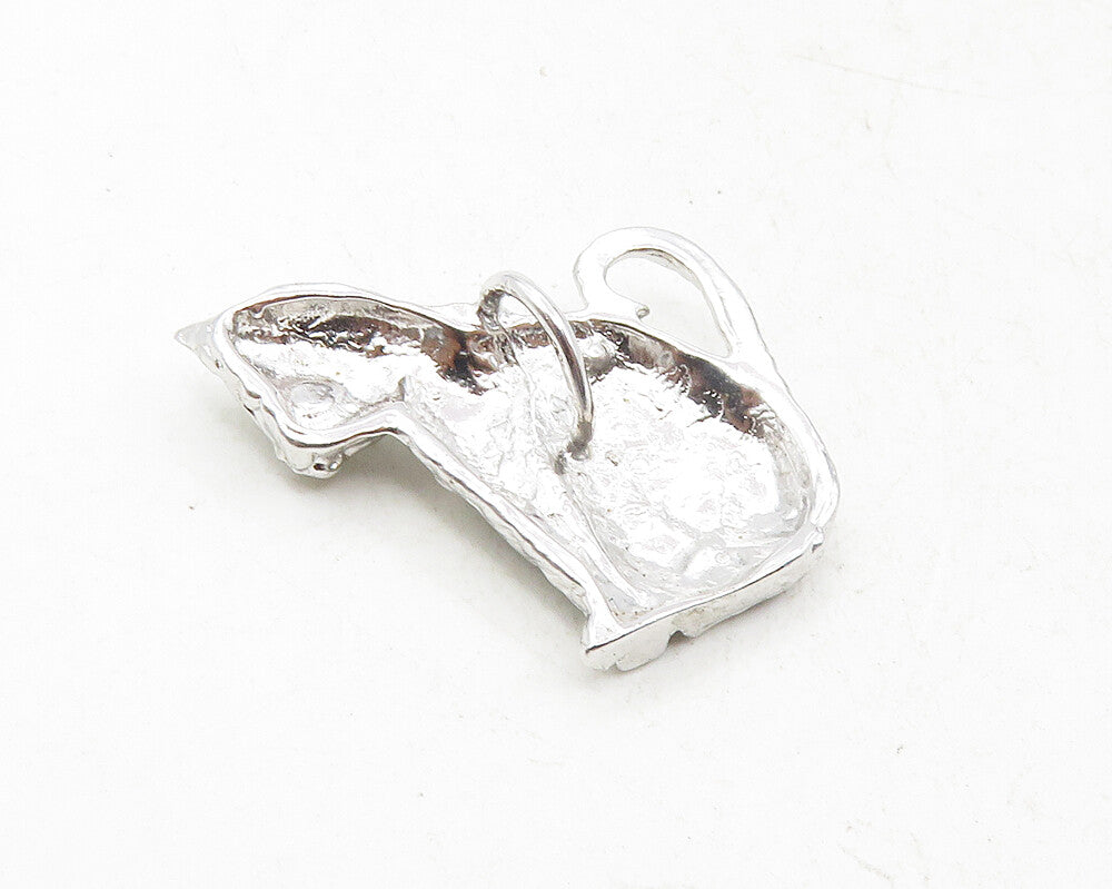925 Sterling Silver Vintage Shiny Petite Sitting Cat Motif Pendant PT7795