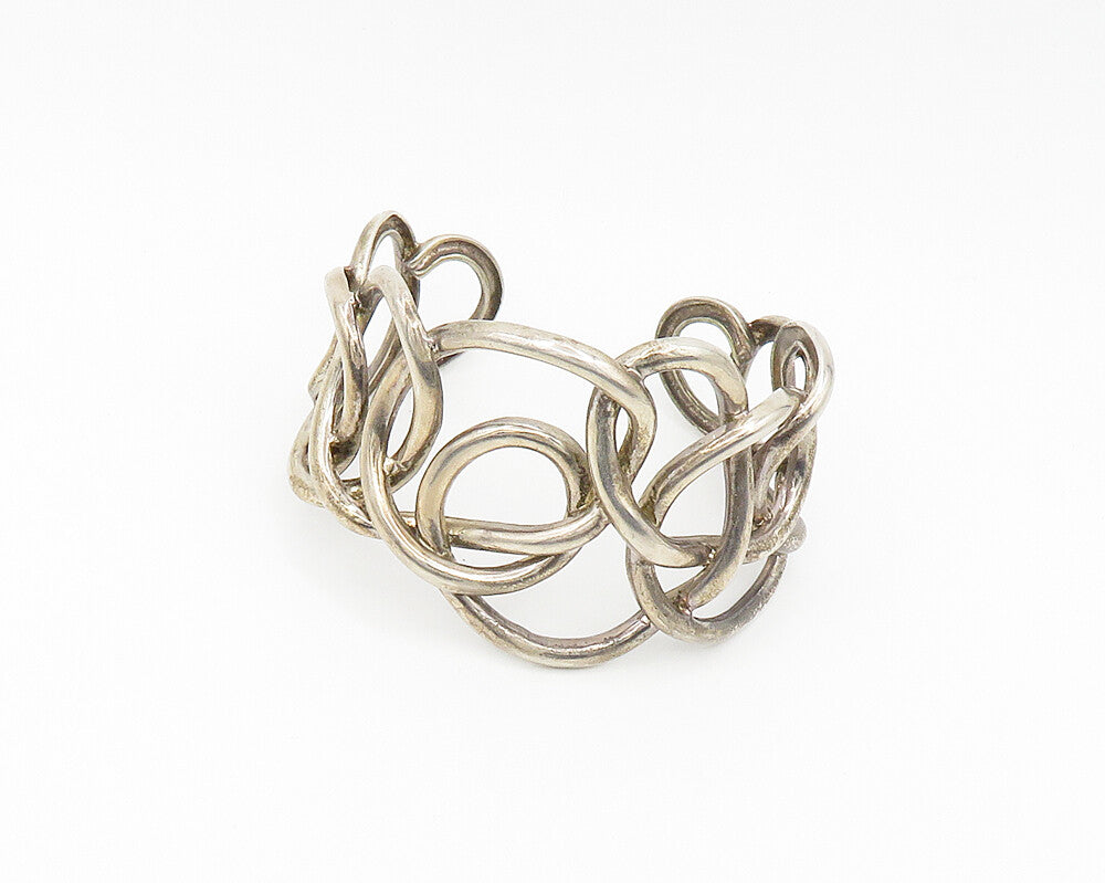 925 Sterling Silver Vintage Interlaced Pattern Open Cuff Bracelet BT7570