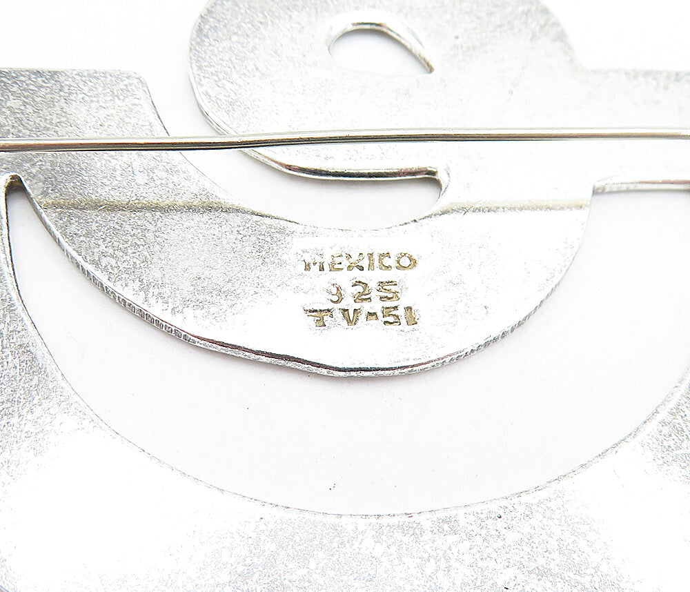 MEXICO 925 Sterling Silver Vintage Shiny Smooth Open Design Brooch Pin BP1667