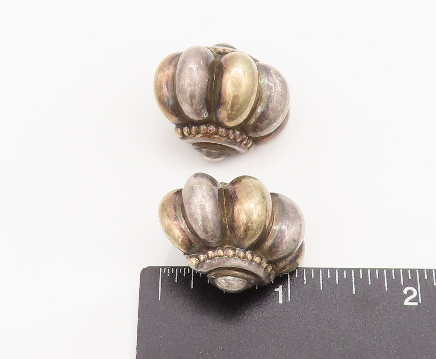 925 Sterling Silver Vintage Earrings Large Solid Puffed Beaded Carved EG13045