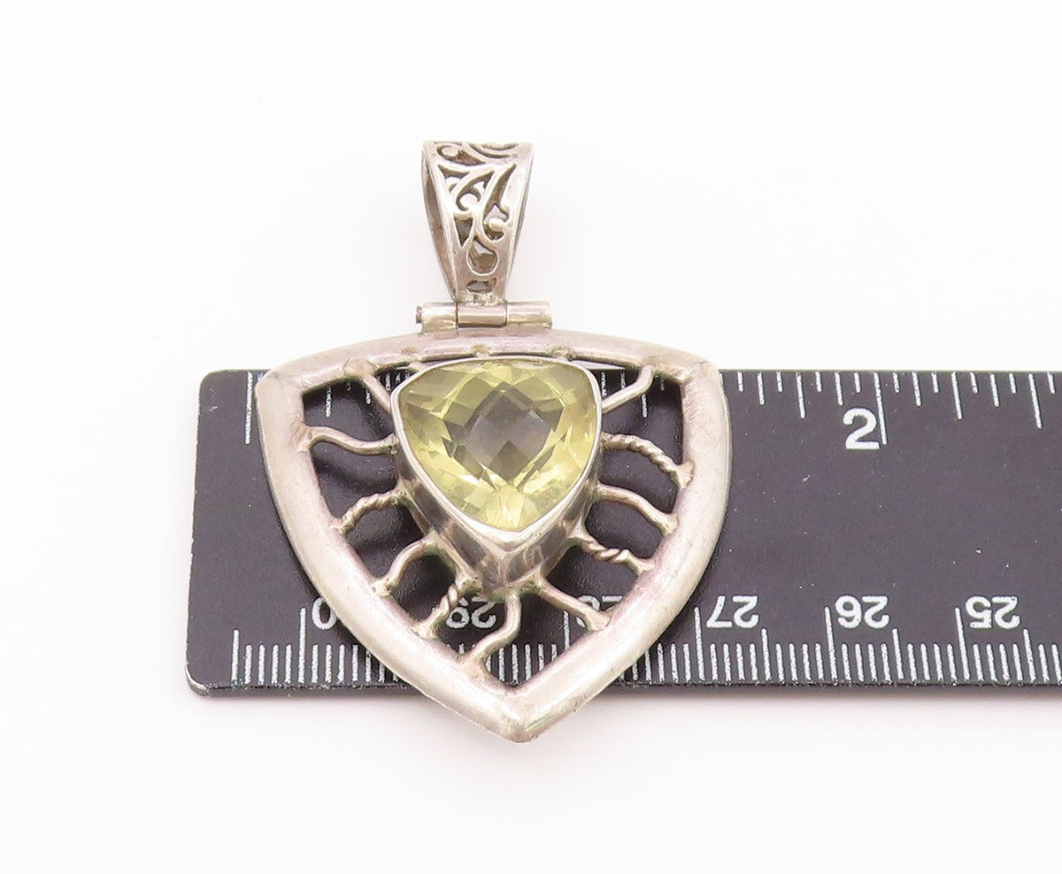 925 Sterling Silver Vintage Pendant Classic Citrine Openwork Web Shield PT26480