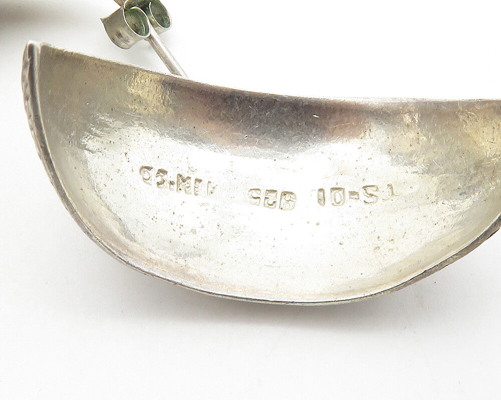 MEXICO 925 Sterling Silver Vintage Textured Pointed J Hoop Earrings EG9206