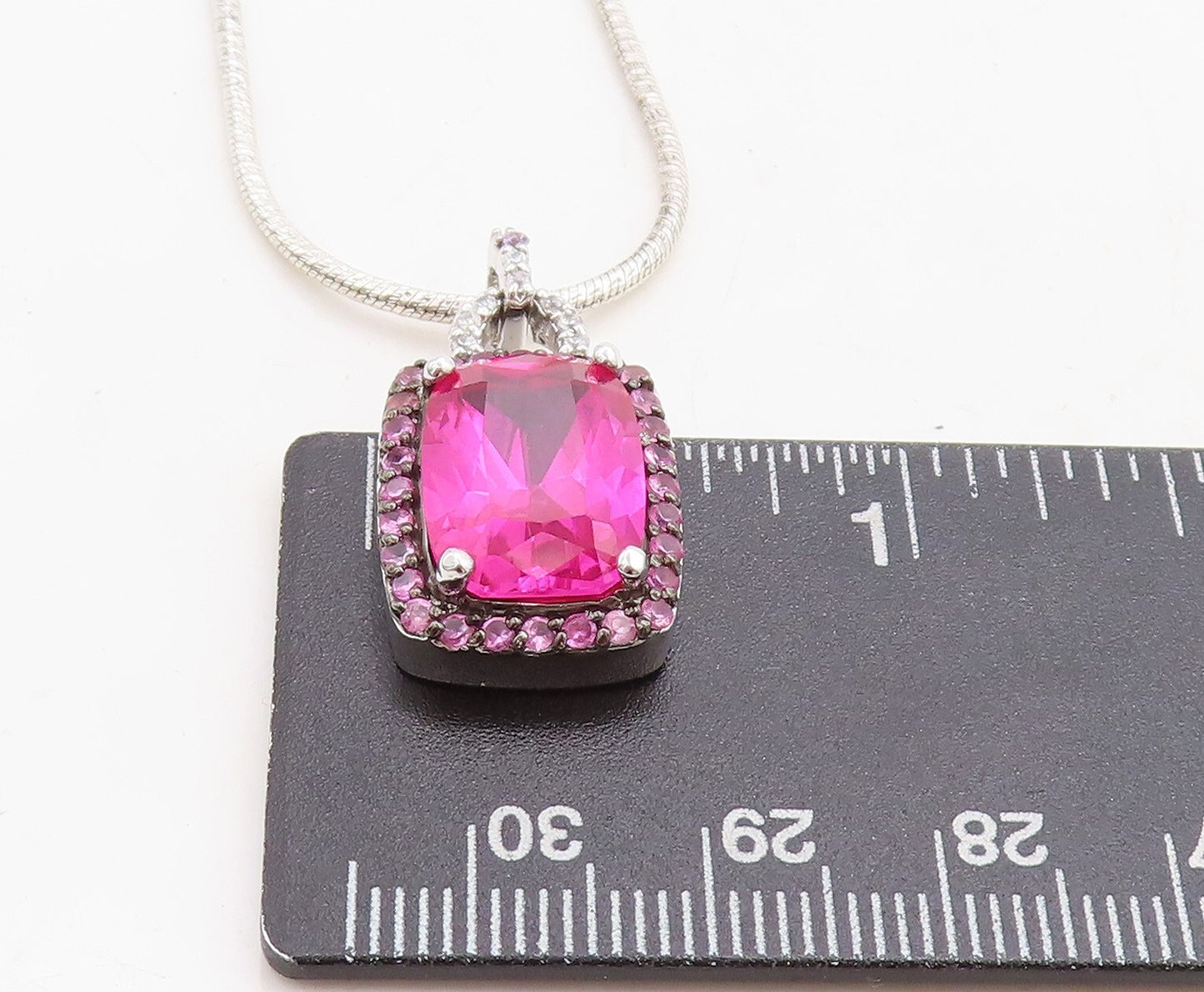925 Sterling Silver Prong Set Pink Topaz Shiny Snake Chain Necklace NE1992