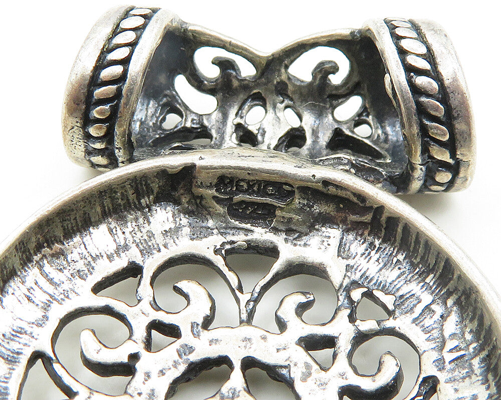 925 Sterling Silver Vintage Round Floral Pretzel Swirl Slide Pendant PT15340