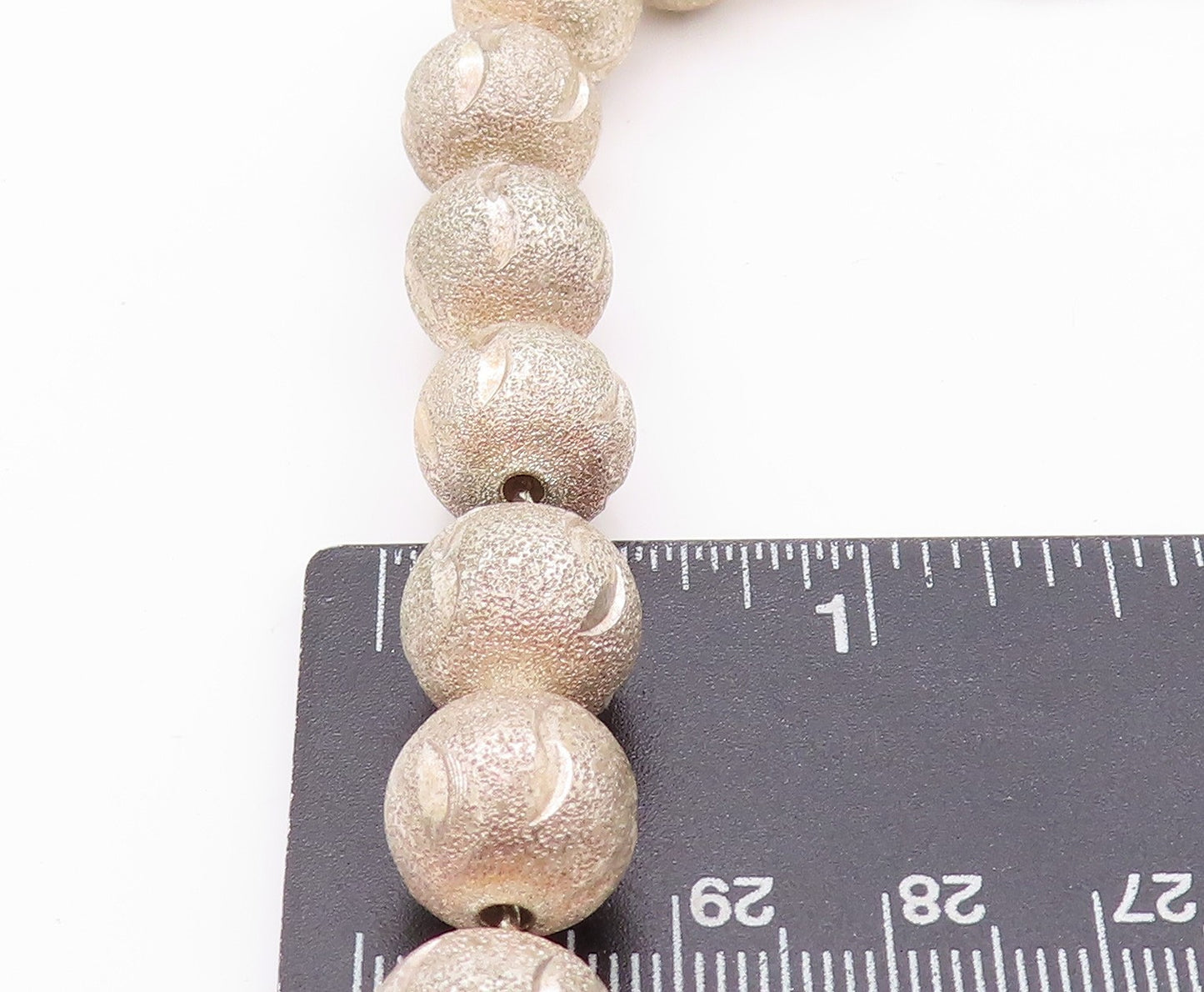 925 Sterling Silver Vintage Necklace Modernist Glittery Carved Spheres NE4544