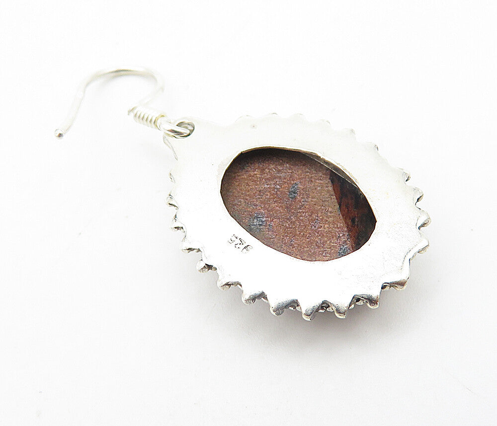925 Sterling Silver Vintage Faceted Red Jasper Oval Dangle Earrings EG3293