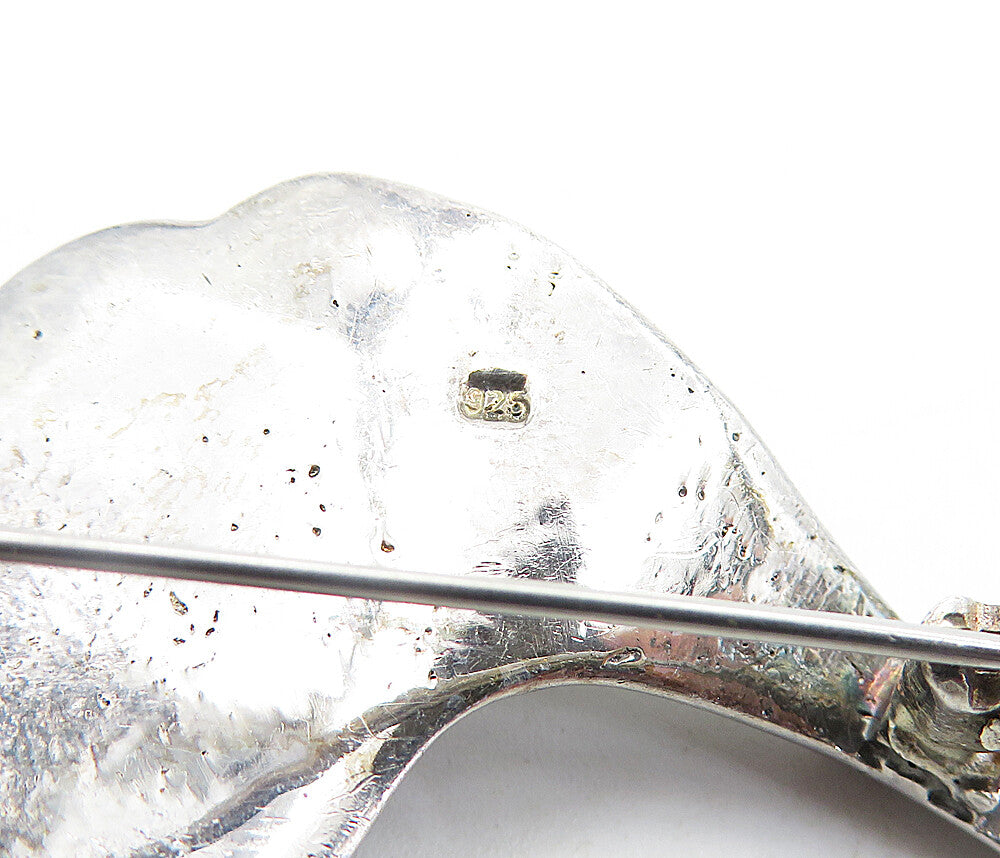 925 Sterling Silver Vintage Dark Tone Sculpted Single Leaf Brooch Pin BP2676