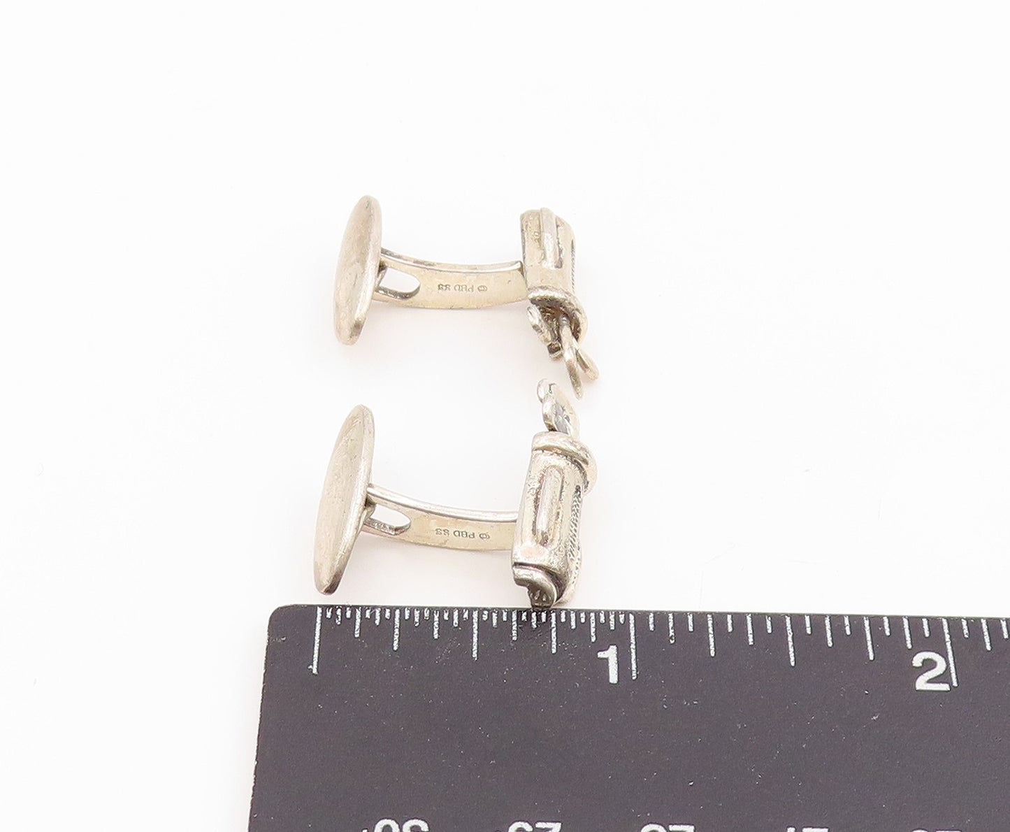 925 Sterling Silver Vintage Cufflinks PETER BRAMS 3D Golf Bag & Clubs TR4151