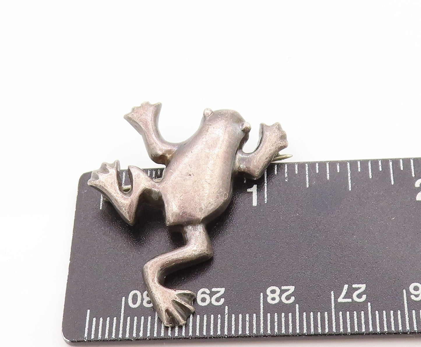 925 Sterling Silver Vintage Brooch ZINA Dark Tone Leaping Frog Charm BP11865