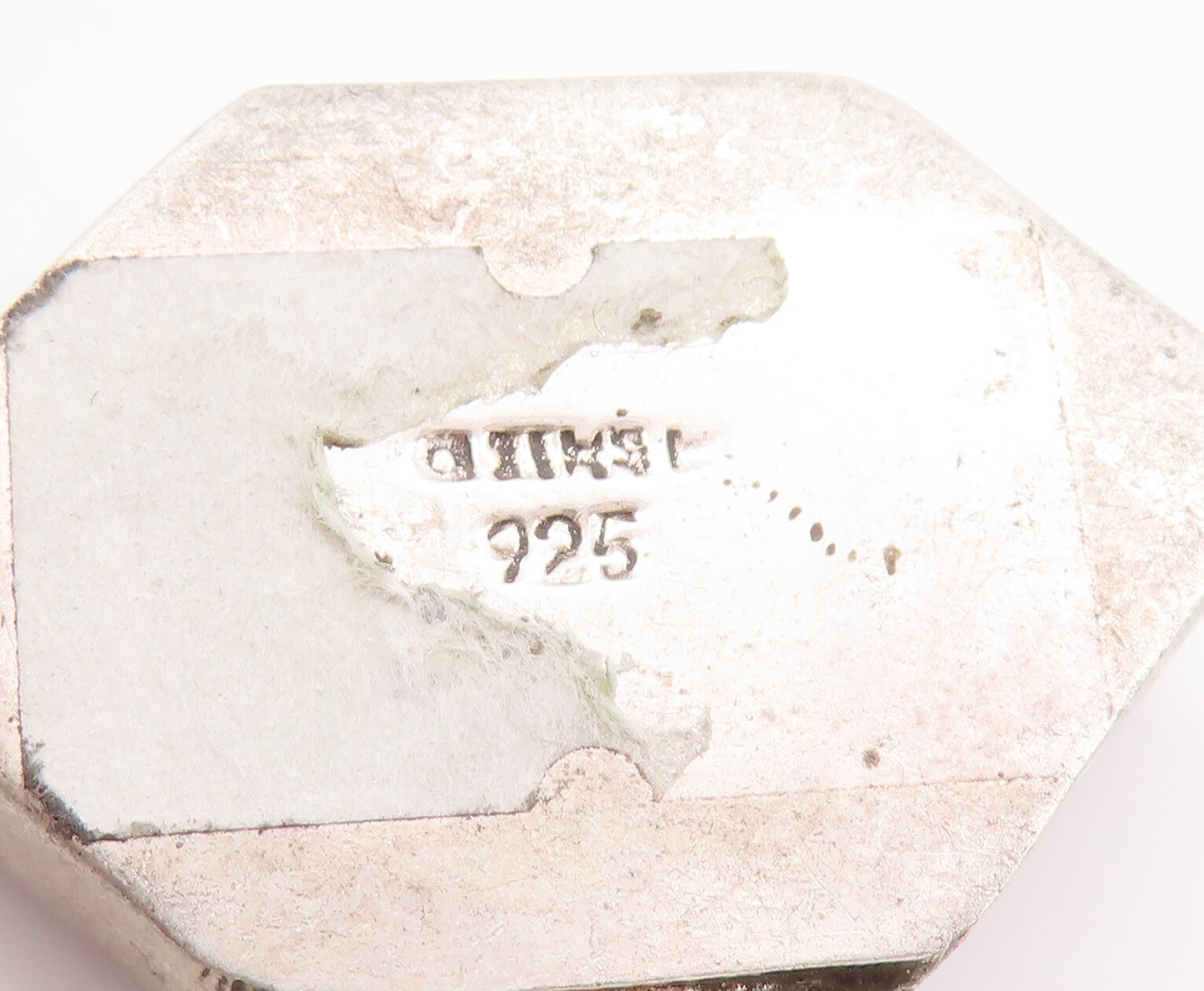 925 Sterling Silver Vintage Pendant MEXICO Solid Hexagonal Brown Marble PT22751