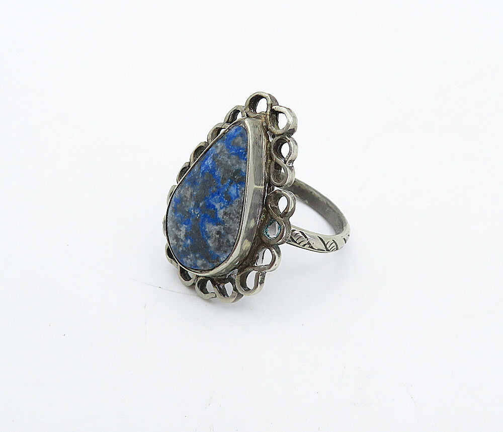 925 Sterling Silver Vintage Tear Drop Blue Jasper Cocktail Ring Sz 8.5 RG4483