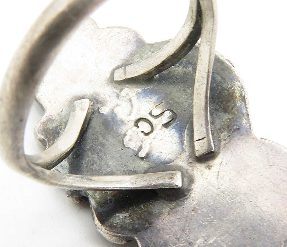 SARAH CURLEY NAVAJO 925 Silver Vintage Turquoise Cocktail Ring Sz 6.5 RG8641