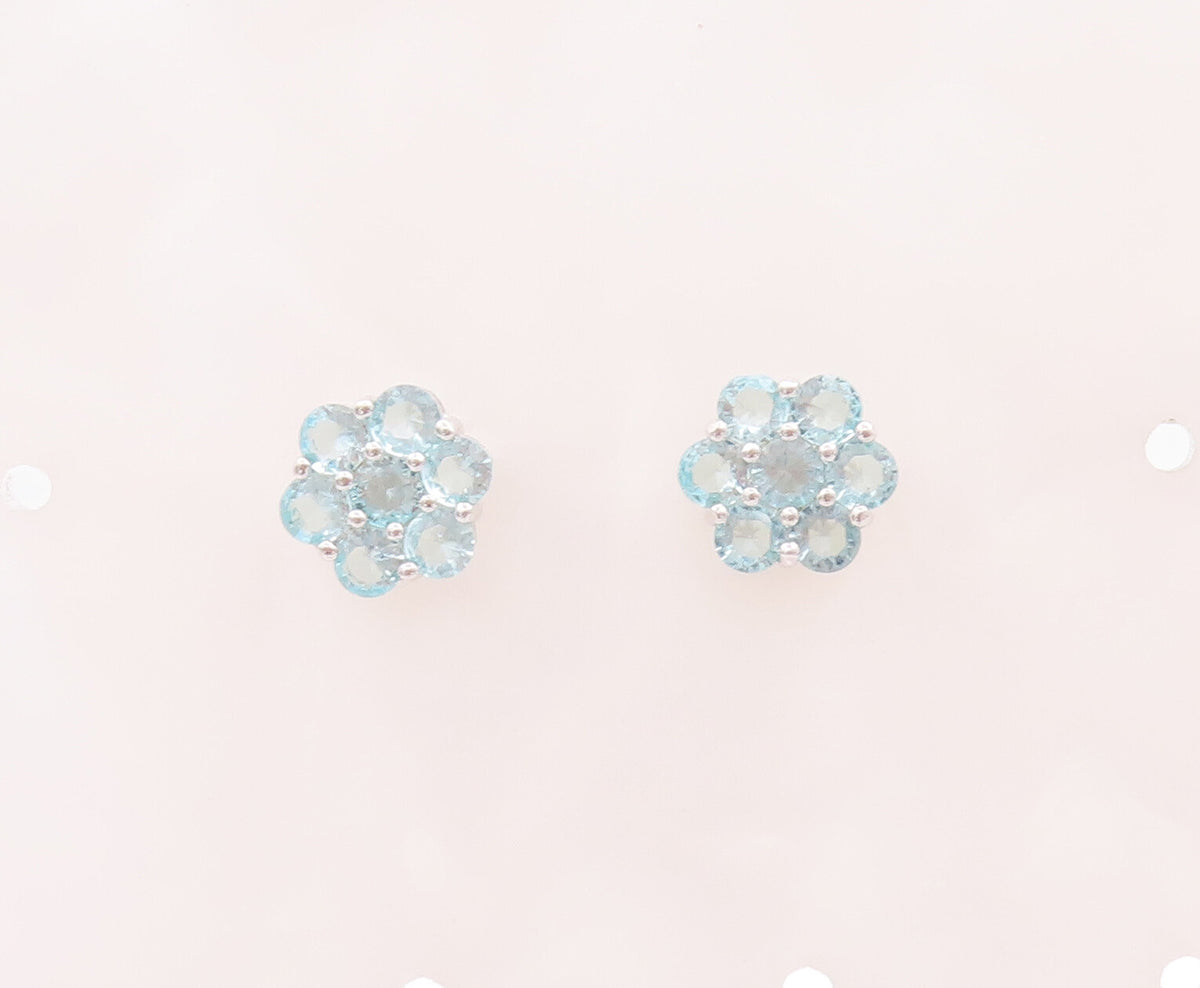 925 Sterling Silver Vintage Earrings Round Blue CZ Beaded Flower EG12999