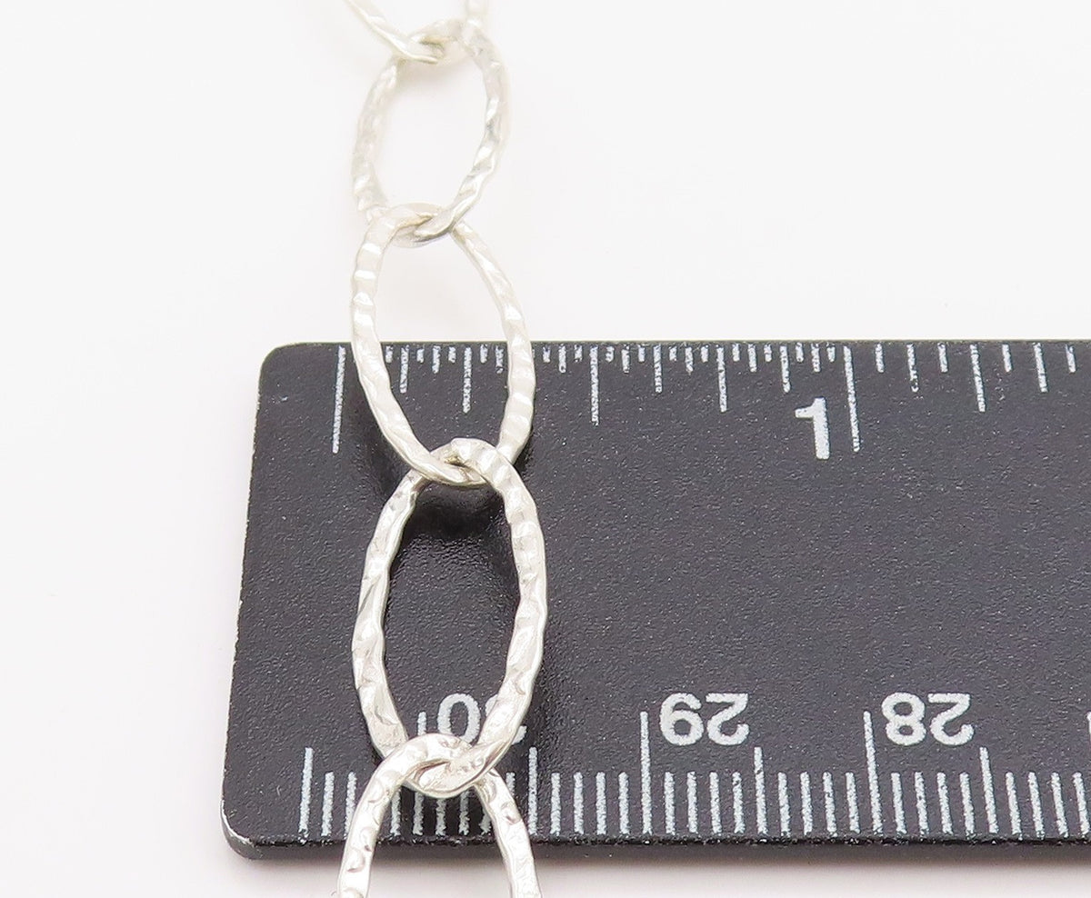 925 Sterling Silver Vintage Necklace Hammered Oval Linked Hoops Chain NE4625
