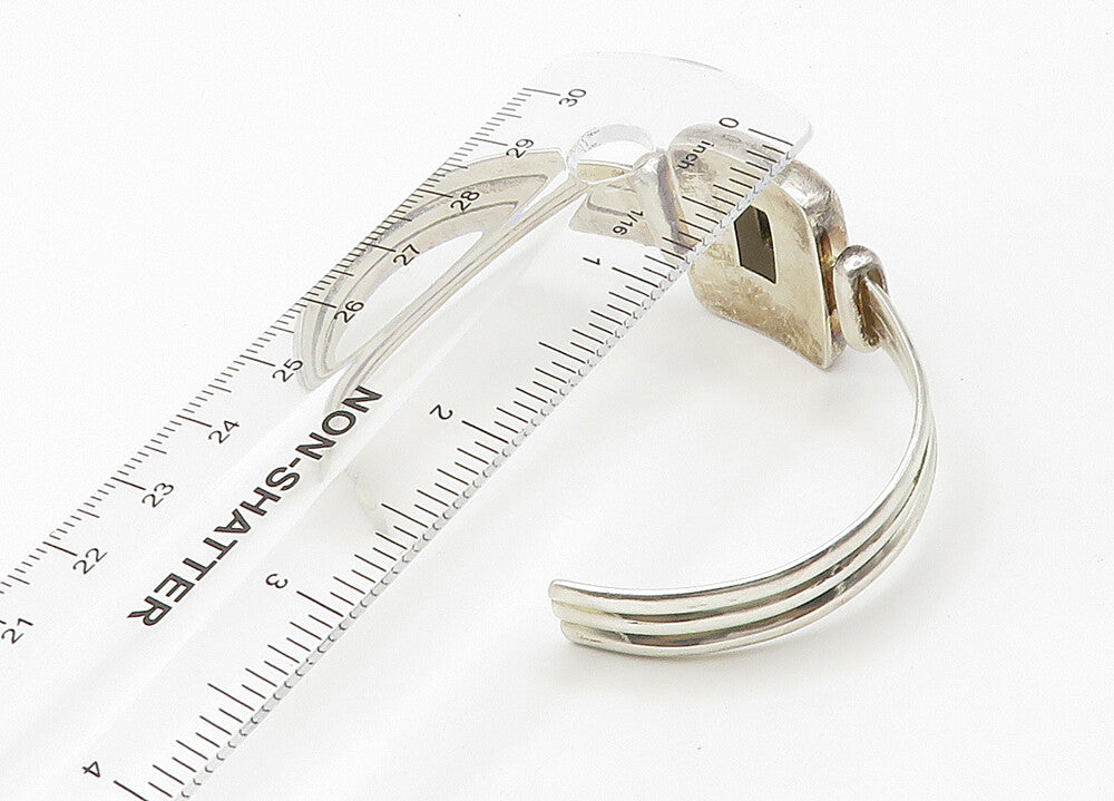 RAGE 925 Sterling Silver Vintage Hematite Shiny Ribbed Cuff Bracelet BT8584