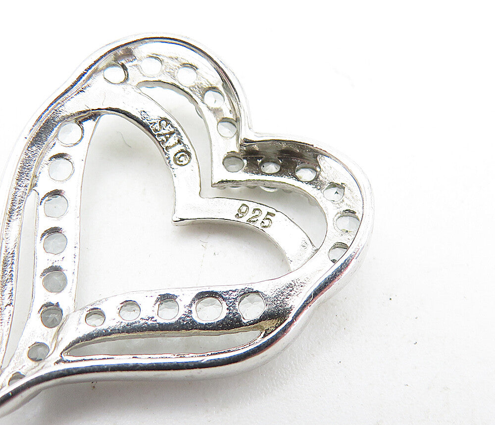 925 Sterling Silver Vintage Petite Topaz Open Love Heart Pendant PT3991