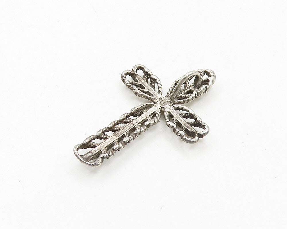 925 Sterling Silver Vintage Petite Open Twist Religious Cross Pendant PT15323