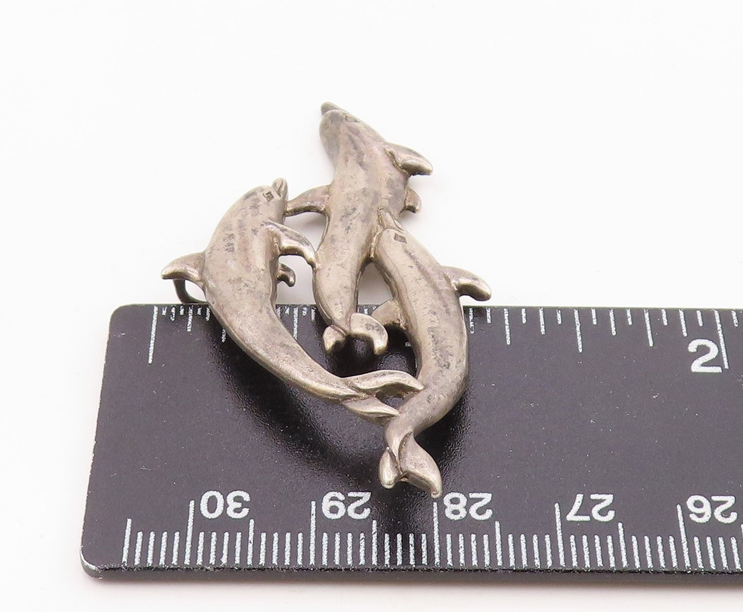 SHUBE 925 Sterling Silver Vintage Swimming Dolphins Smooth Pendant PT14810