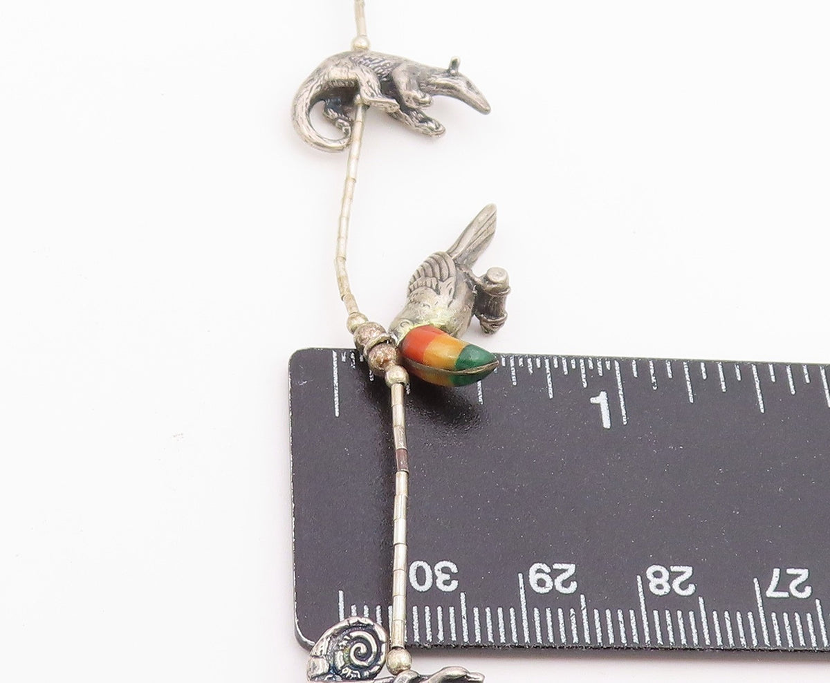 925 Sterling Silver Vintage Necklace SOUTHWESTERN Gemstone Animal Fetish NE4909