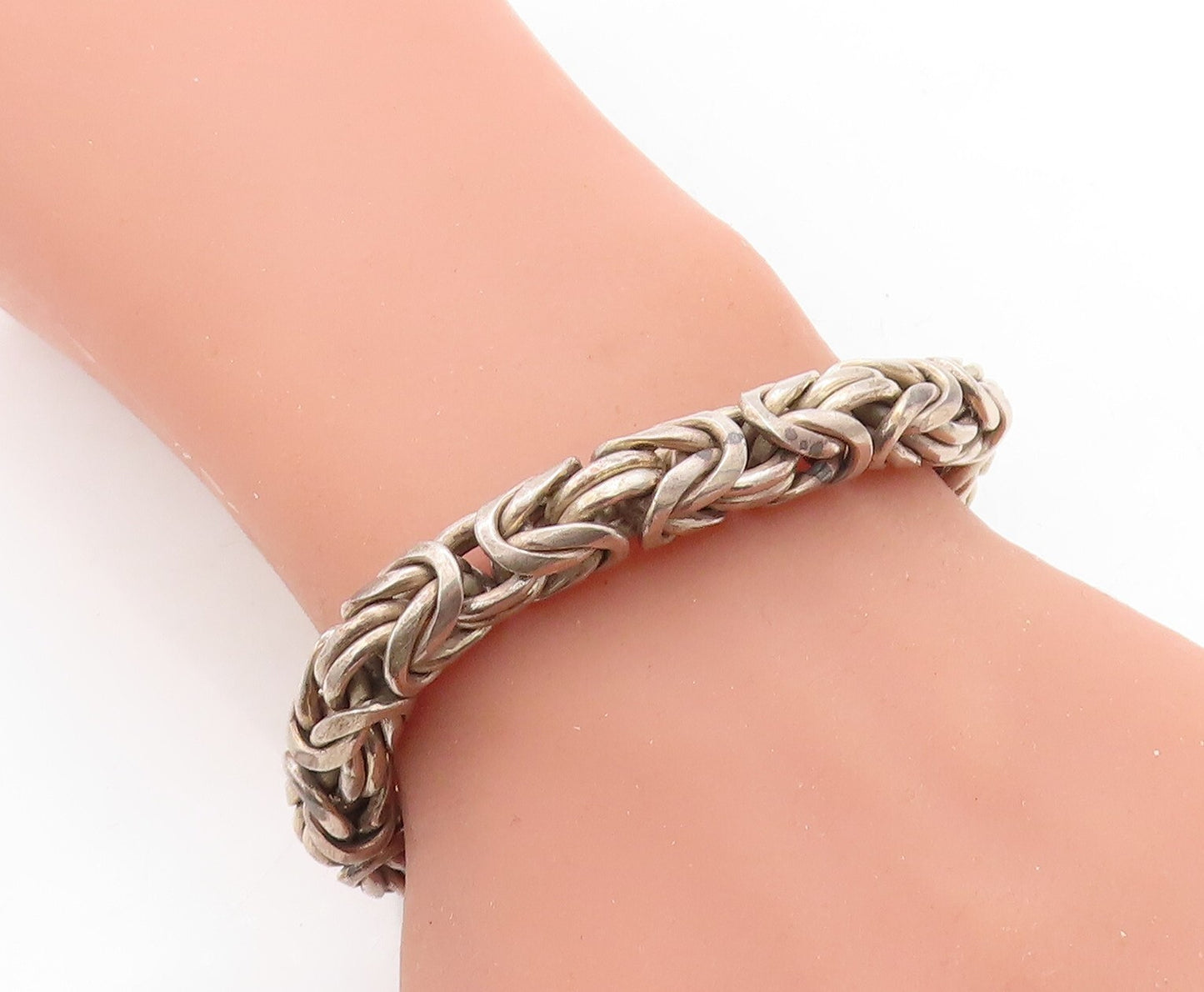 BALI 925 Silver Vintage Dark Tone Byzantine Link Chain Bracelet BT2470