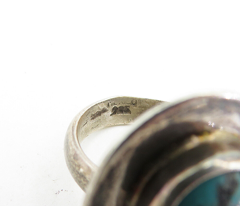MEXICO 925 Silver Vintage Turquoise Smooth Oval Cocktail Ring Sz 6 RG6942